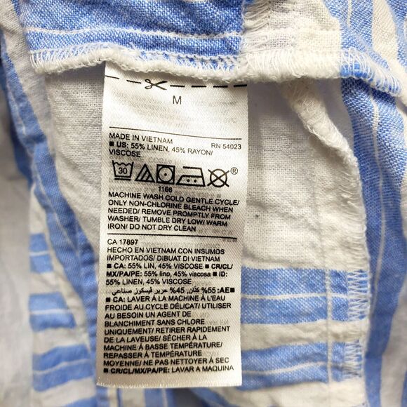 Linen Blend Cottagecore ‎ Top Blue White Stripe Medium - Picture 7 of 10